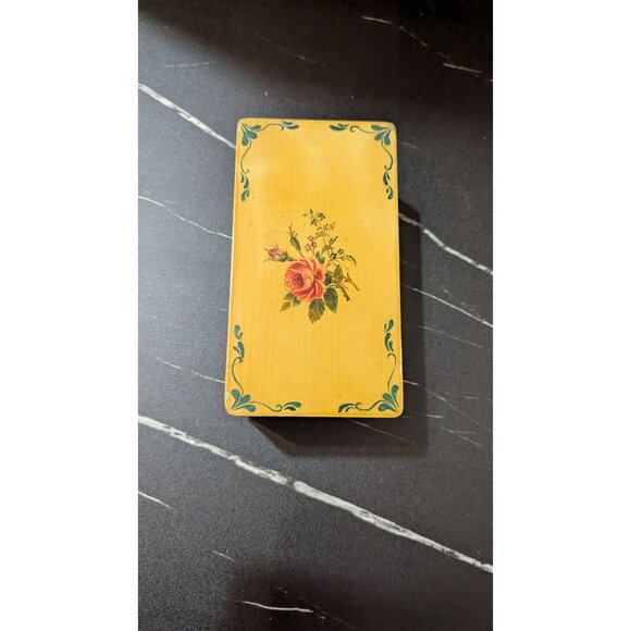 Vintage Hand-Painted Wooden Trinket Box Yellow Floral Design With Removable Lid - Picture 2 of 9